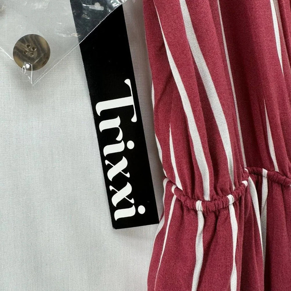 Trixx Dress Size XL A-Line Midi Striped Faux Button Front String Back Rayon Red - Picture 7 of 11